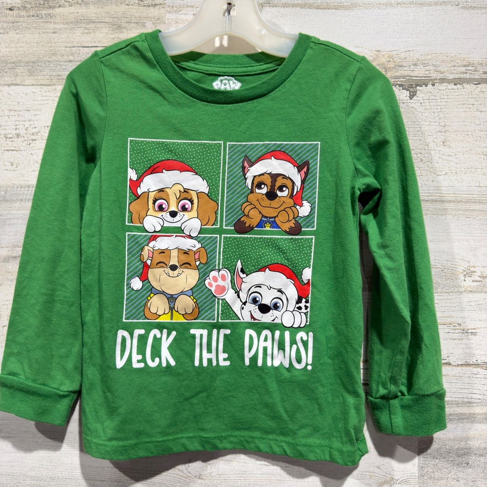Paw Patrol Deck The Paws Shirt Kids 4T Green Cotton Christmas Holiday